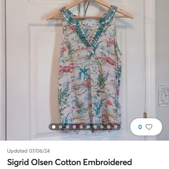 Sigrid Olsen Cotton Embroidered Hawaiian Print Tank Top EUC No Size Sheer - Picture 4 of 4